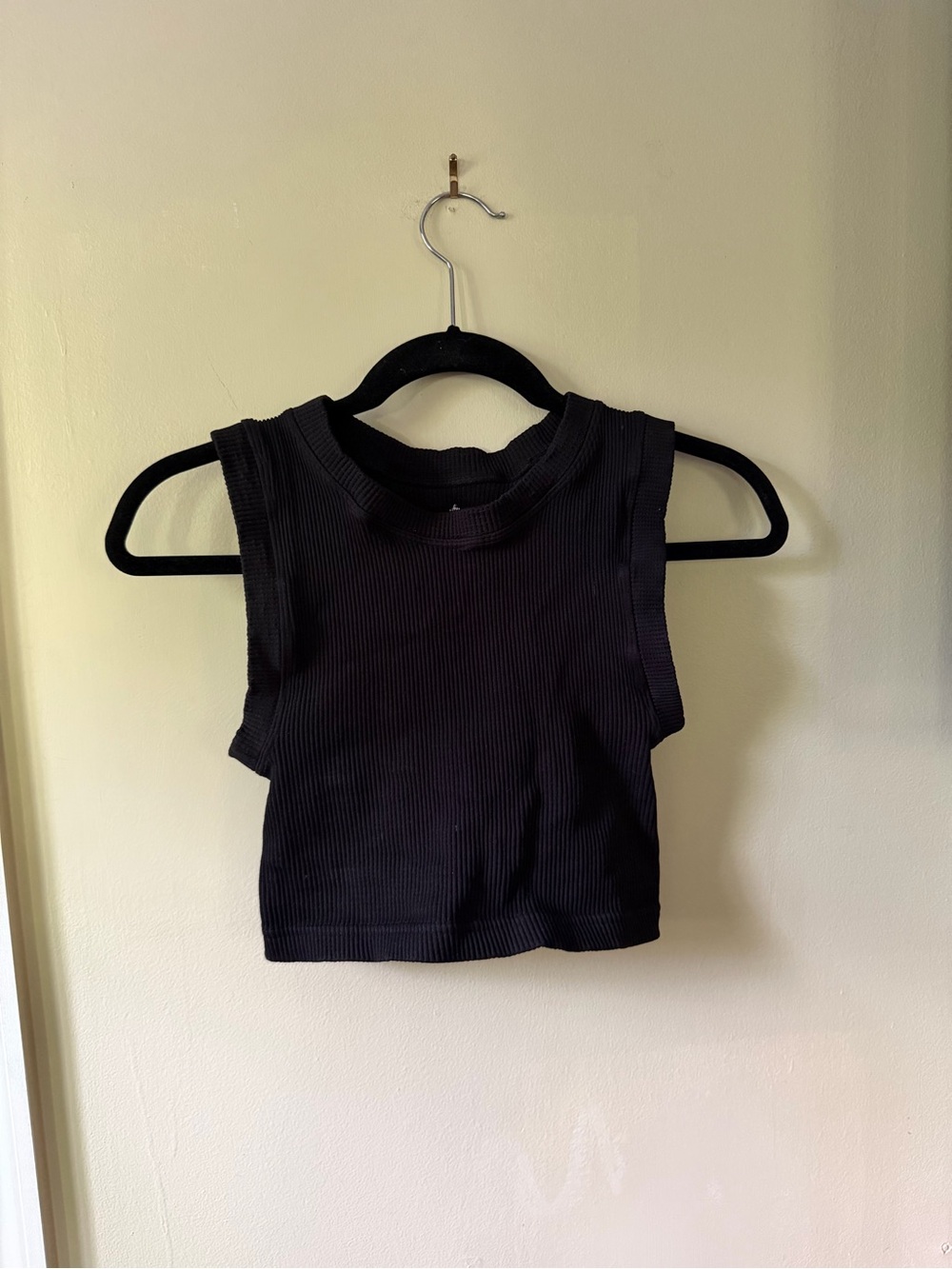 FP Movement by Free People Black STRETCH Ribbed Mock Neck Crop Tank XS